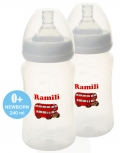 Набор из двух противоколиковых бутылочек Ramili Baby 240MLX2 (240 мл. x2, 0+, слабый поток)