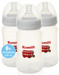 Набор из 3-х противоколиковых бутылочек Ramili Baby 240MLX3 (240 мл. x3, 0+, слабый поток)